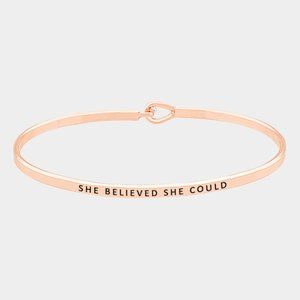 SHE BELIEVED SHE COULD SILVER THIN METAL HOOK BRACELET